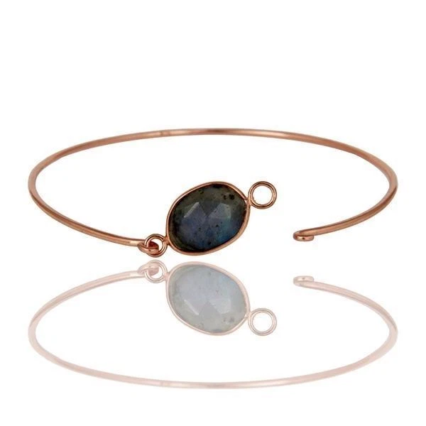 Natural Labradorite Birthstone Jewelry Rose Gold Plated Sterling Silver Bangle - Image 2 of 4