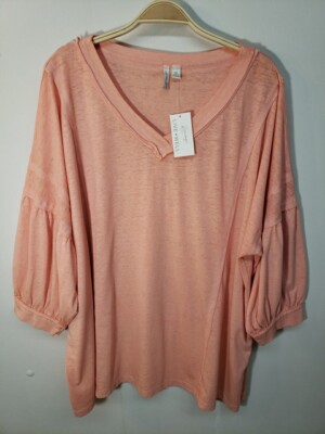 NWT Live Well Shirt Top 1X Soft Comfy V Neck 3/4 Sleeve 