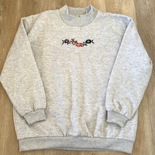Vintage Grannycore MockNeck 90s Sweatshirt adult Size M w/ Flowers Embroidered