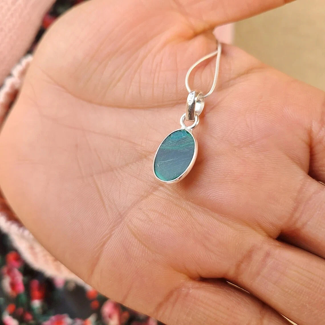 925 Silver Malachite Birthstone Pendant Minimalist Birthstone