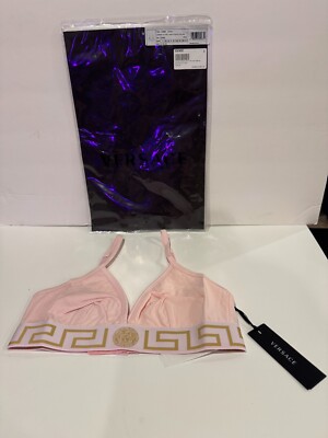 NWT VERSACE GRECA BORDER MEDUSA BIKINI TOP TRIBUTE Pink Sz 3 Authentic