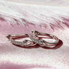 1Ct Round Cut Simulated Diamond Women Hoop Earring 14k White Gold Plated