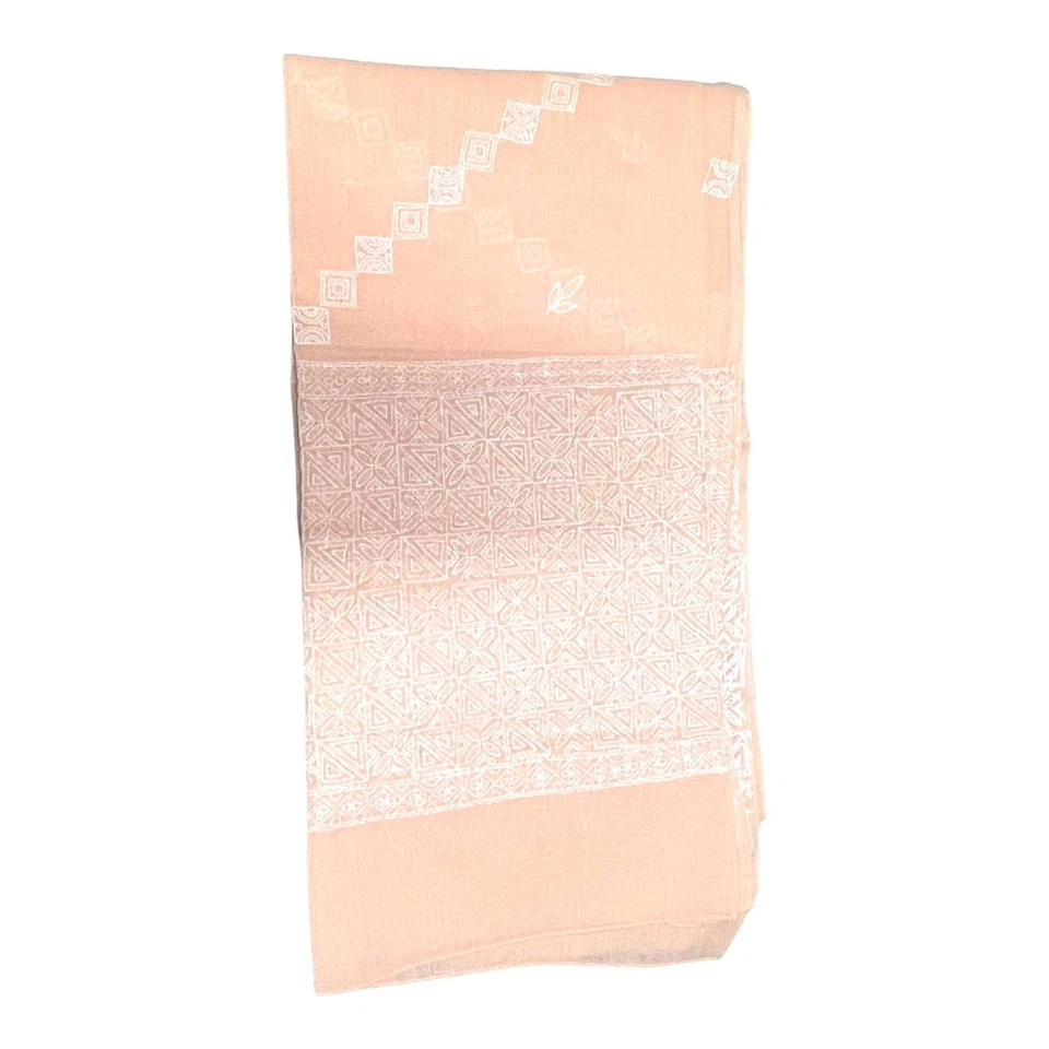 Emrboidered Edge Geometric Peach Fabric Tablecloth Dress Clothes 4.5 yd Vintage  - Image 3 of 3