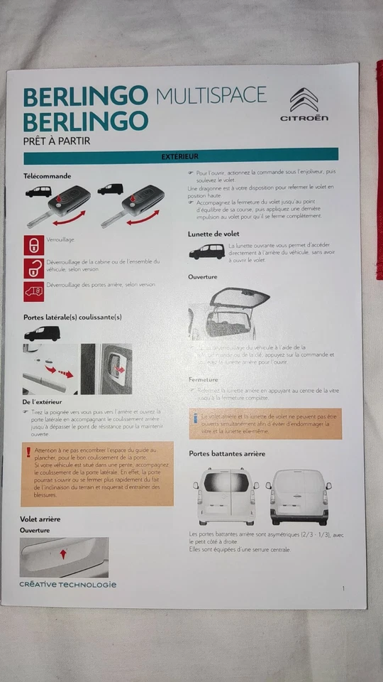 Manuel Notice Utilisation Citroen Berlingo Multispace Housse Rangement 2017 2018 - Photo 3/3