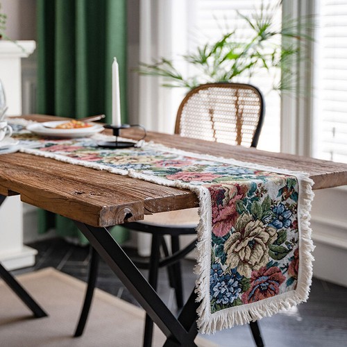 Table Runner Placemat Cotton Linen Sunflower Cover Flag W/ Tassel Home Decor - Picture 5 of 18