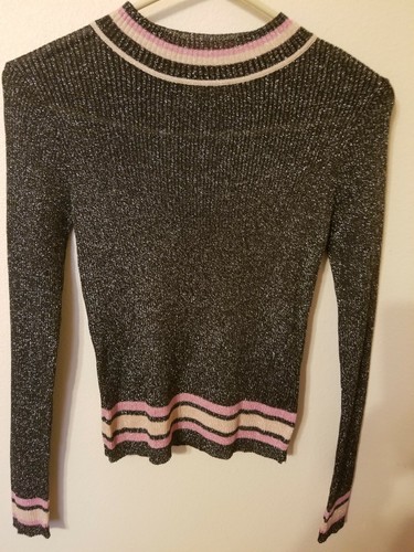 Lucy paris size S teen girl top silver ribbed stretch black pink tan 21 L 19 acr - Picture 2 of 12