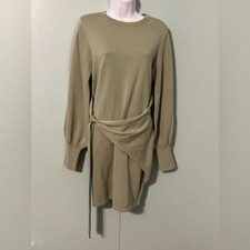 D-86 NWT VTSGN SIZE XL SWEATER DRESS OLIVE Green Ties on Side