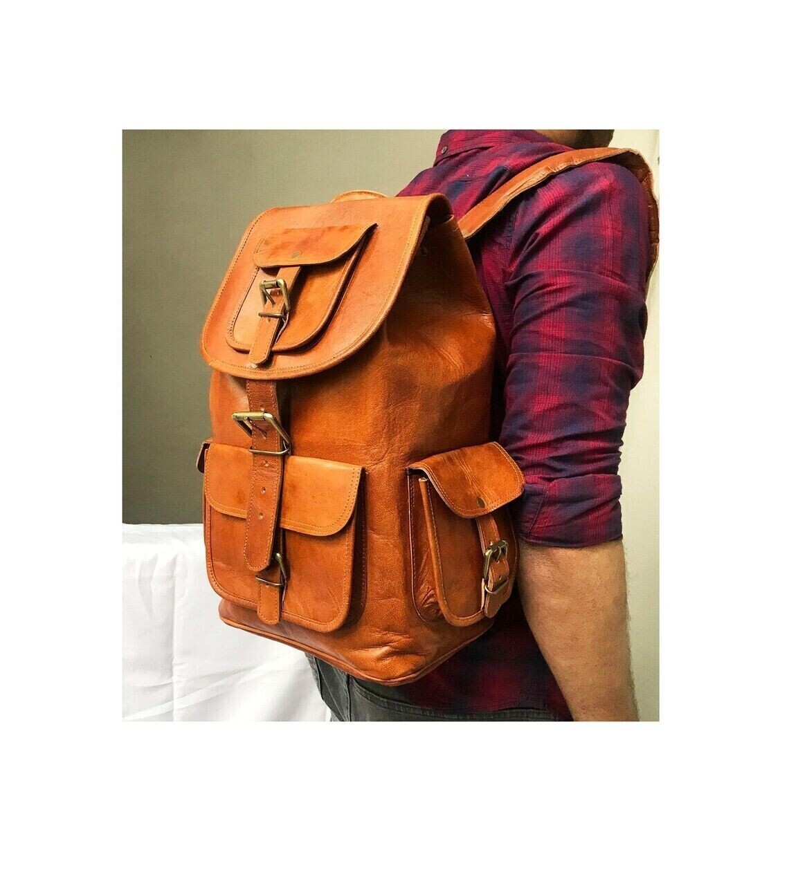 Men's Vintage Very Classy Leather Laptop Backpack Rucksack Messenger Bag Satchel