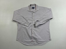 David Donahue Dress Shirt Mens Size 17.5 34/35 Pink Plaid Preppy Work School