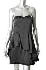 Aidan Mattox ~ Black Satin Sweetheart Strapless Peplum Party Dress 8 NEW $168