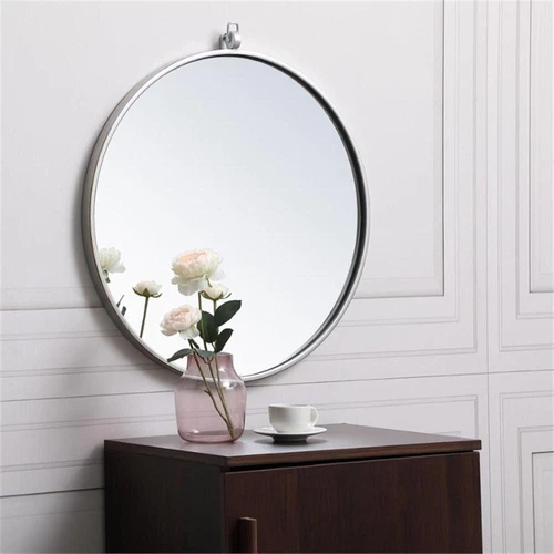 Elegant Decor Eternity 21" Round Mid Century Metal Frame Hooked Mirror in Silver - Picture 5 of 7