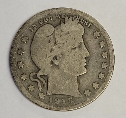 1915 D Barber Quarter AG About Good 90% Silver 25c US Type Coin Denver Mint