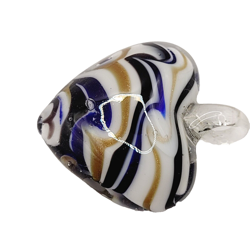 Blown Glass Heart Shaped Pendant Blue Gold White Bubbles and Murano Style Swirl - Picture 6 of 19
