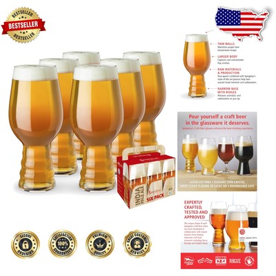 Set of 6 Premium Lead-Free Crystal Craft Beer IPA Glasses - 19.1oz Excellence