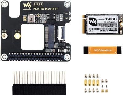 PCIe to M.2 Adapter for Raspberry Pi 5, with 128GB Solid State Drive, Supports