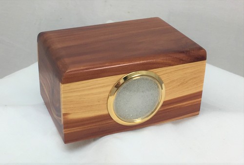 aromatic cedar wood pet cremation urn - 2" inset picture - made