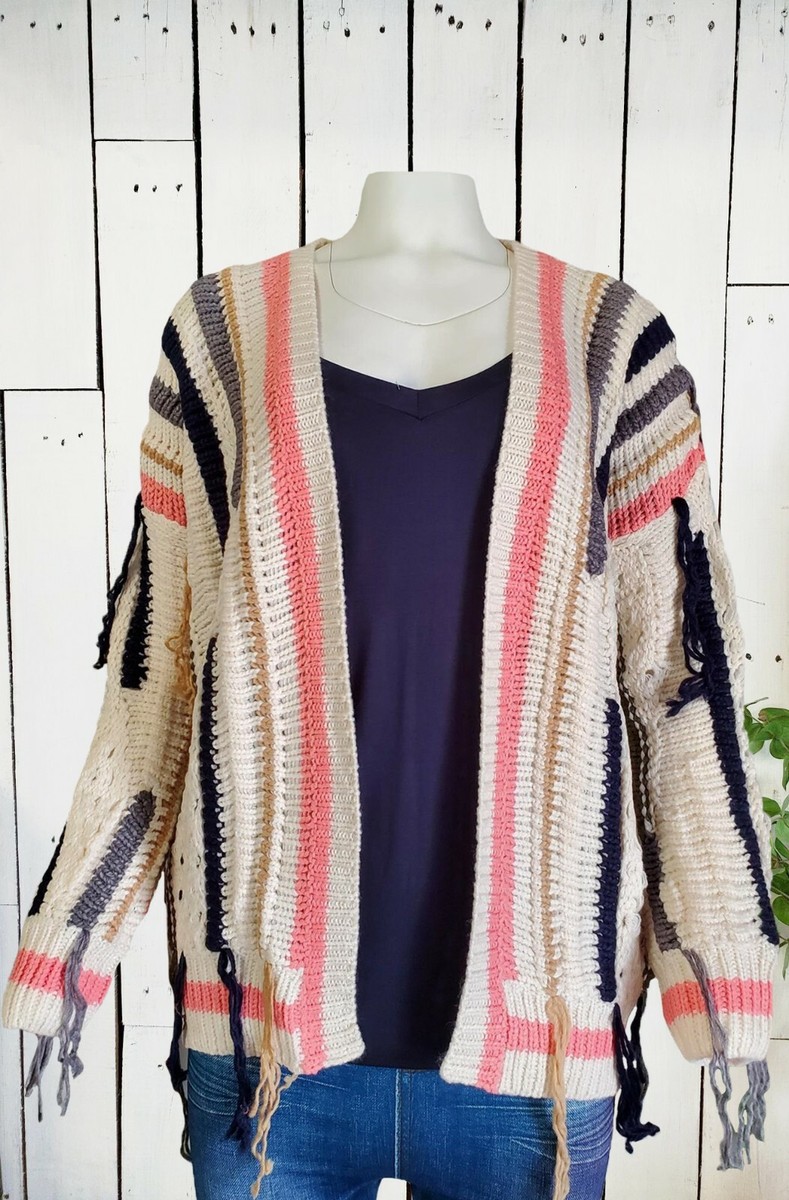 Loved Adored Womens Frayed Knit Cardigan Sweater