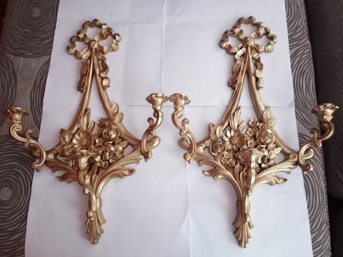 Vintage Ornate Syroco 3 Candle Holder Wall Sconce