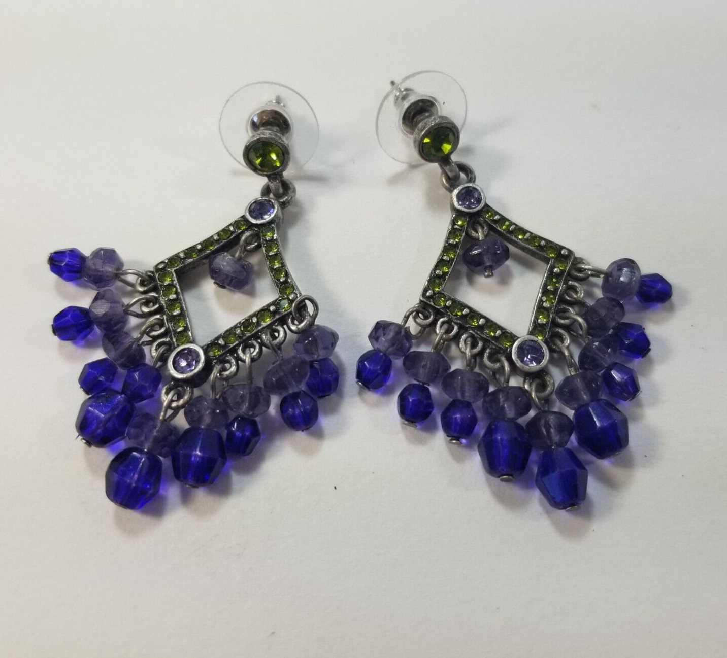 Blue Glass rhinestone drop dangle Boho Large Pier… - image 1