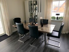 Esszimmertisch 210 cm bis zu 8 Personen Holz Glas Chrom