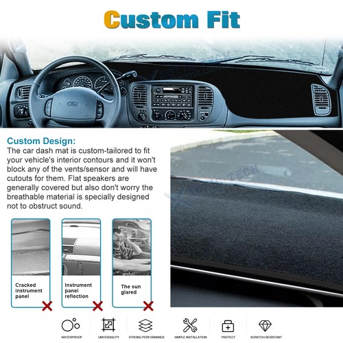 Center Dash Board Pad Pre-cut Sunshield Protector Black Fit Ford F150 1999-2003 - Picture 8 of 10