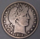 Strong Fine 1912-S Silver BARBER Half Dollar #1