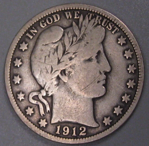 Strong Fine 1912-S Silver BARBER Half Dollar #1