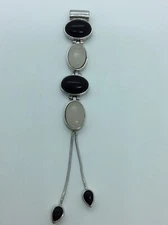 Vintage Sterling Silver UTC Black Onyx & Moonstone Quartz Slide Pendant .925