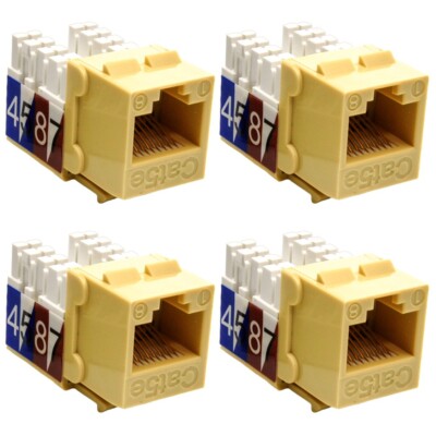 4 Pcs Cat5E RJ45 Ethernet LAN Network Keystone Jack 110 Punch Down Snap In Ivory