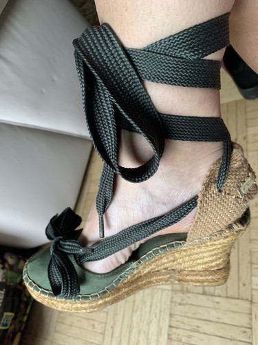 Sandalias Fornarina alpargatas tacón de cuña verde lino talla 38 EXCELENTES - Imagen 5 de 15