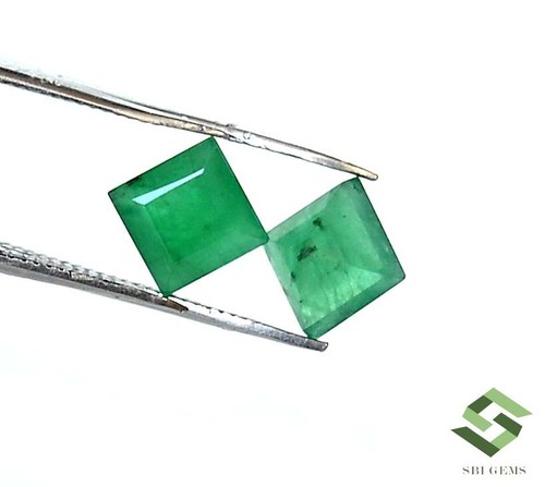5.50x5.50 mm Certified Natural Emerald Square Cut Pair 1.64 Cts Loose Gemstones - Picture 5 of 8