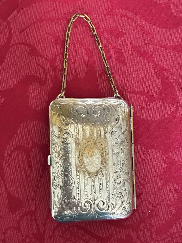 古董维多利亚/新艺术风格德国银色蚀刻舞蹈小巧钱包带链 — 第 2/4 张图片