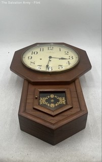 Brown Beige Arabic Numerals Octagon Shape Analog Wooden Case Wall Clock