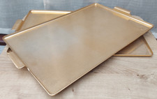 2x Vintage Serving Trays 2Pcs Gold Tone Metal Textured Trays With Handles