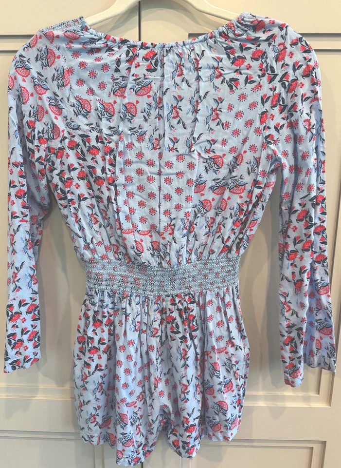 Espléndido mameluco floral azul y rojo para niñas de manga larga y pantalones cortos talla 12 Foto 2 de 4