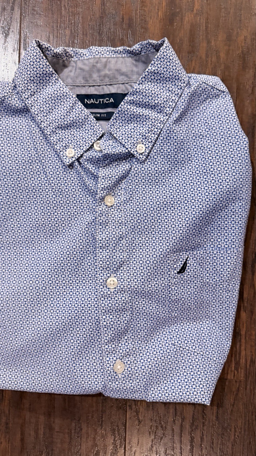 NAUTICA Men’s Shirt Large Slim Fit Blue Short Sleeve Button Down