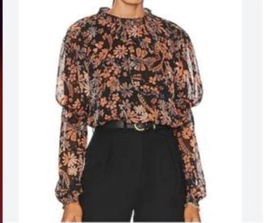 Free People Dark Floral Blouse Clarissa Dark Coquette Twee Boho Gothic Size XS