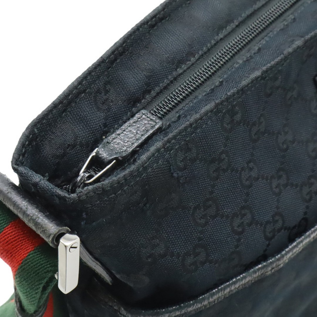 GUCCI GG Canvas Sherry Line Web Shoulder Bag Black Leather Used thumbnail 6