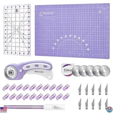 45mm Rotary Cutter Set with 5 Blades, Cutting Mat, Ruler & Clips for Crafts