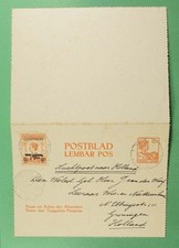 DR WHO 1928 DUTCH EAST INDIES OVPT UPRATED LETTER CARD TO NETHERLANDS R22517