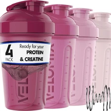 VELOMIX -4 PACK- 20 OZ Protein Shaker Bottles for Protein Mixes, Shaker Cups ...
