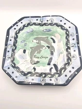 Key Largo Ashtray Dolphins Handpainted Souvenir Vintage 7X7 Inches Ceramic