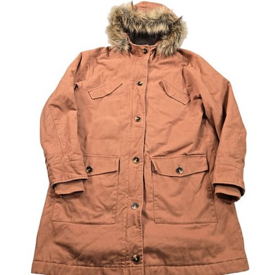 Universal Thread Coat Womens Small Brown Hooded Faux Fur Lined Parka Warm