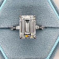 4.70CT Emerald Lab Grown Diamond Accents Wedding Ring Wedding 14k White Gold FN