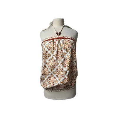SUPER CUTE F.A.N.G IVORY/ORANGE HALTER TOP SIZE XL NWT