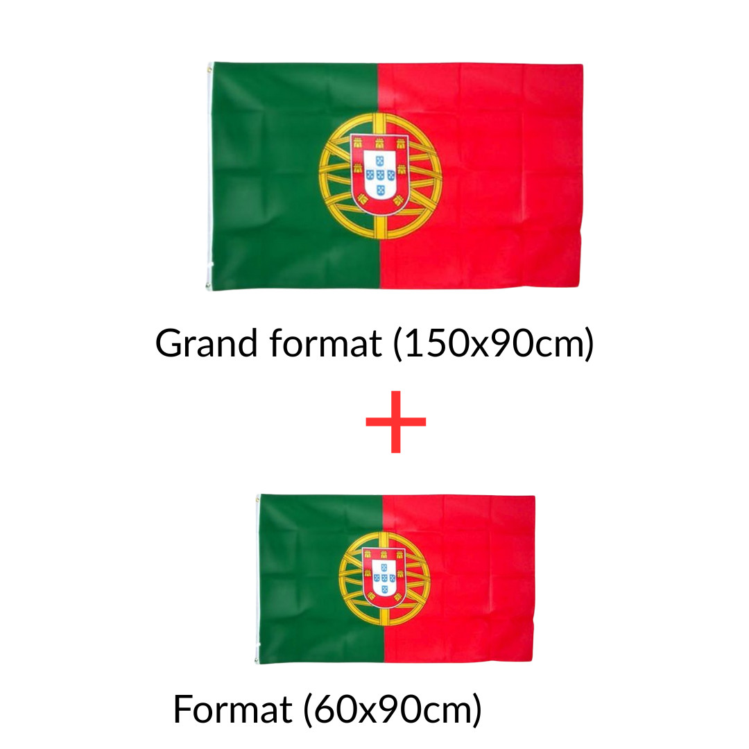 Drapeau Portugal lot de 2 en tailles 150x90cm et 60x90cm pour supporter