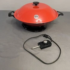 VTG JC Penny Red Electric/Portable Wok Porcelain On Aluminum 14” Tested