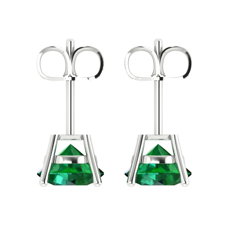 4 cttw Round Simulated Emerald Gold-Plated Push Back Stud Earrings for Women - Image 4 of 4