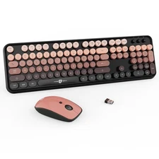 Wireless Keyboard and Mouse Combo - 2.4G Full-Sized Cute Colorful Mouse and K...