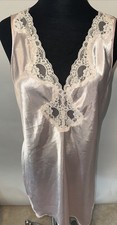VTG SATIN SHINY PINK LACE FLUTTER FRILLY BABYDOLL NIGHTGOWN NIGHTY GOWN Large
